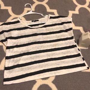 Forever 21 Black & White Lace Striped Top